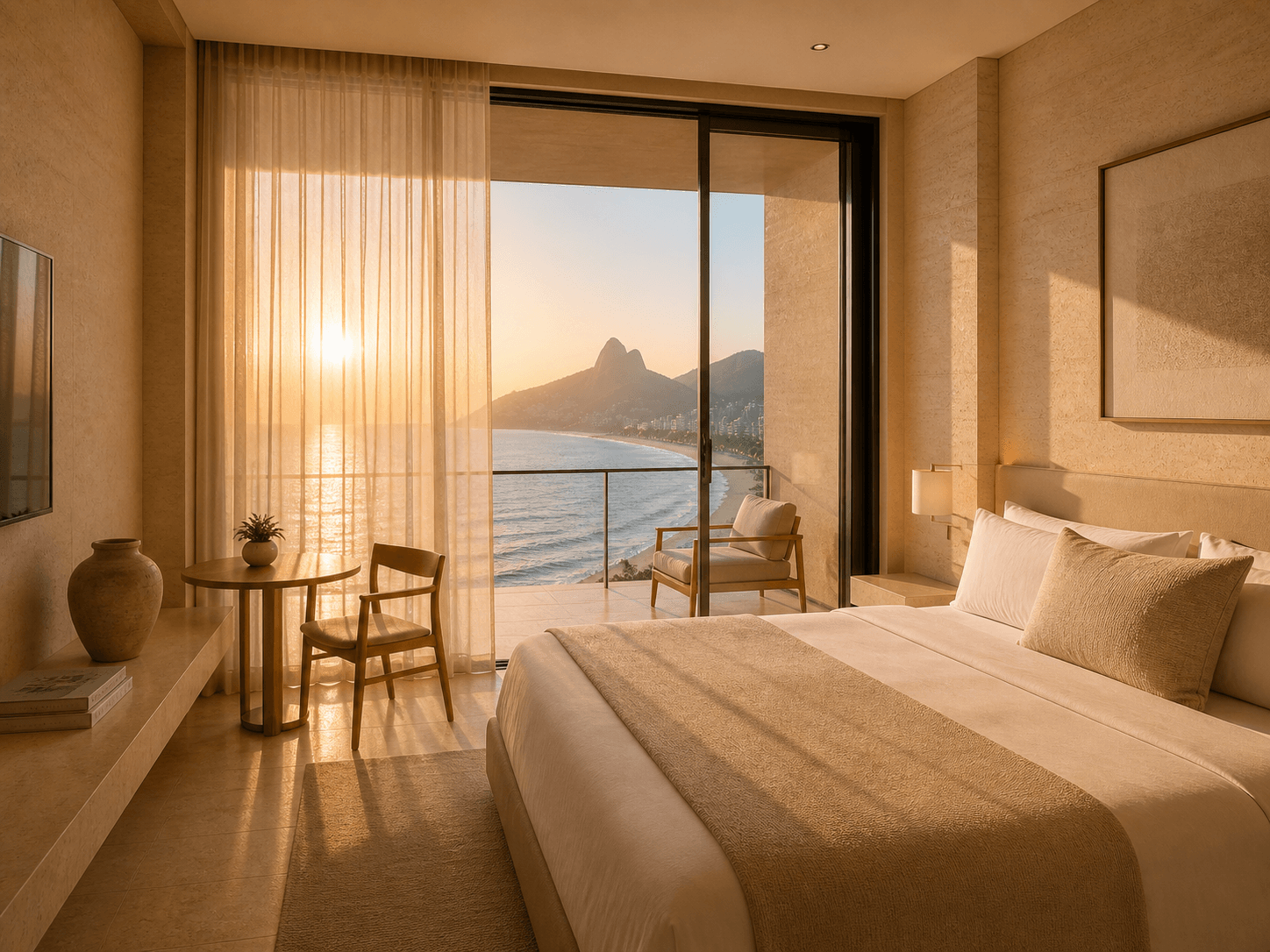 Suíte master — primeira luz da manhã